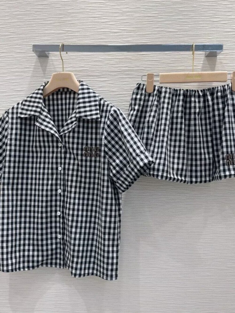 Miu Miu Black and White Gingham Two- Piece Skirt Set - Picture 1 of 9
